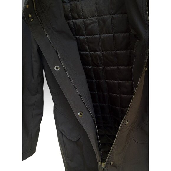 Forcaster of Boston Hooded Black Rain Coat Quilted Lining Cinched Waist M - Picture 8 of 11